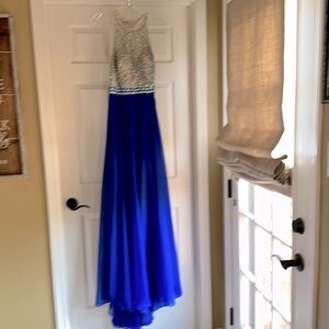 Formal dress. Floor length. Royal blue, multi color beading. Size 12